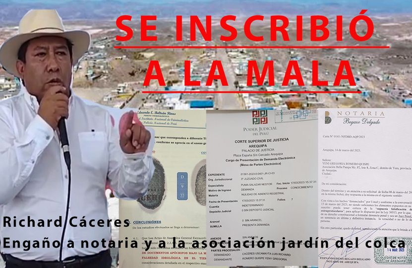 PRESIDENTE DE LA ASOC. JARDÍN DEL COLCA ES DENUNCIADO POR FIRMAS FALSAS